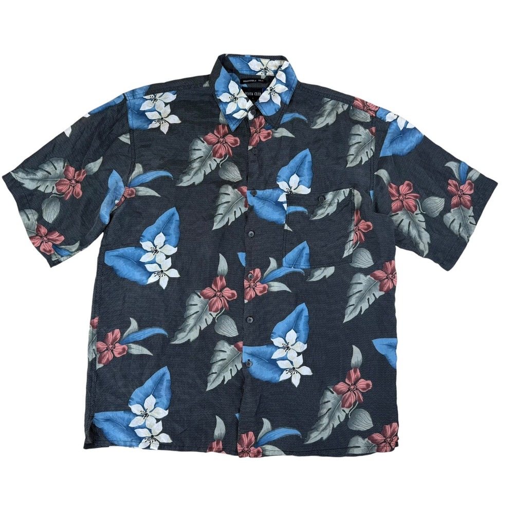 Penta Club Large Silk Shirt Tropical Floral Washable Silk‎ Button Down